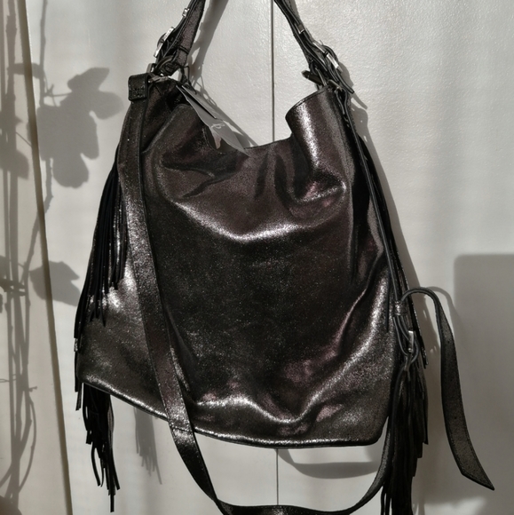 BRIAN ATWOOD Fringe metallic hobo bag purse PEWTER - Picture 4 of 4